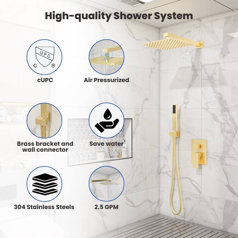 10 Inch Square Bathroom Shower System Set, 2-Function Shower Faucet