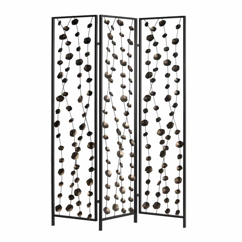 HomeRoots 71" Gray Iron Folding Three Panel Screen Room Divider - 48' X '71' X '1