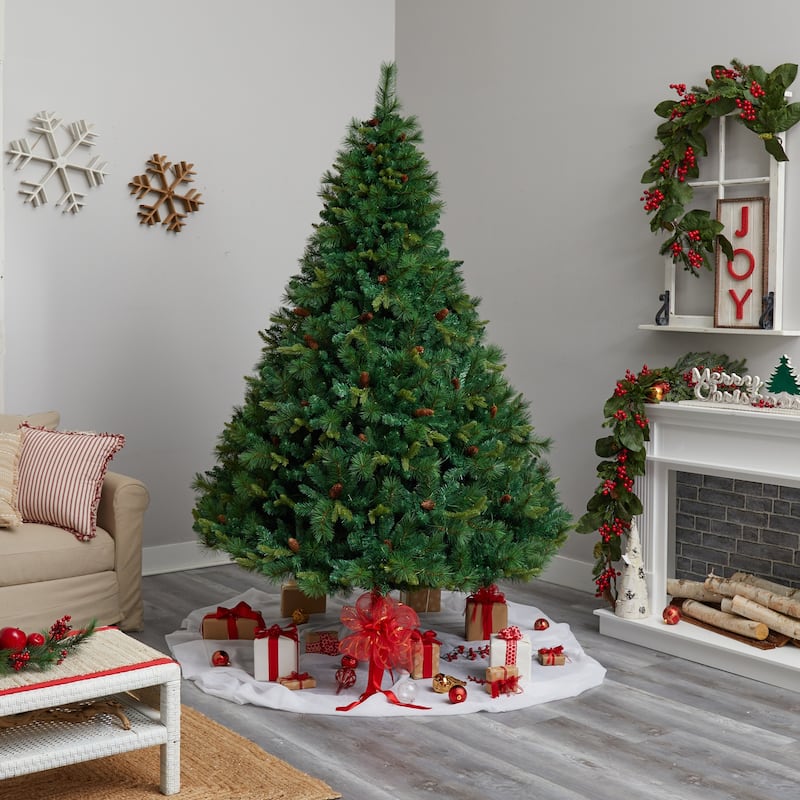 8ft. Full Bodied Mixed Pine Artificial Christmas Tree with 700 Clear LED Lights & Pine Cones - Towering Holiday X-Mas Tree