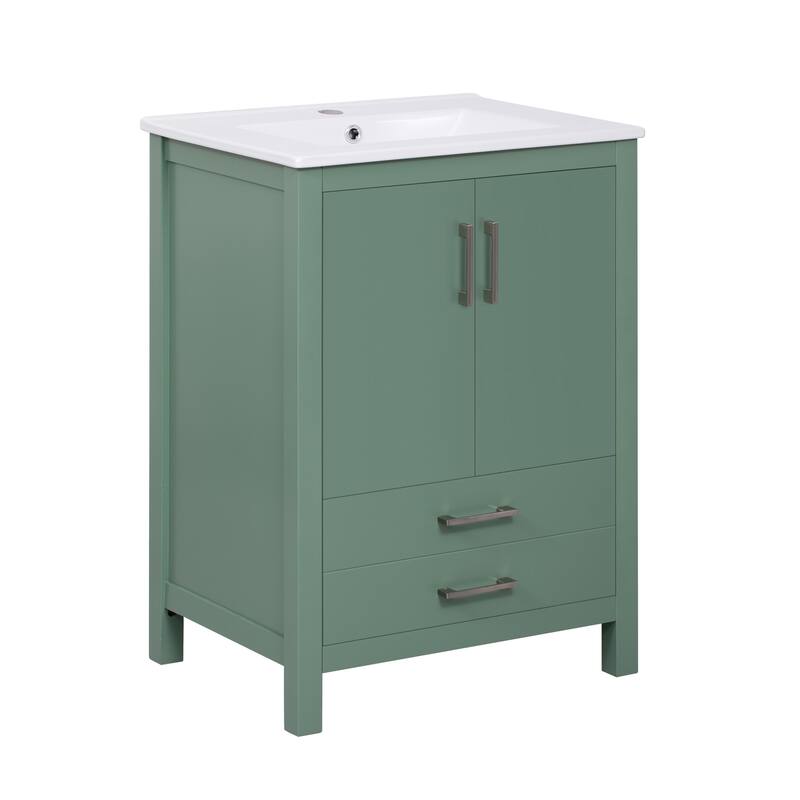 Simple Freestanding Storage Cabinet Single Sink Vanity for Bathroom with 2 Doors Cabinet, Large Drawer and Silver Metal Handles