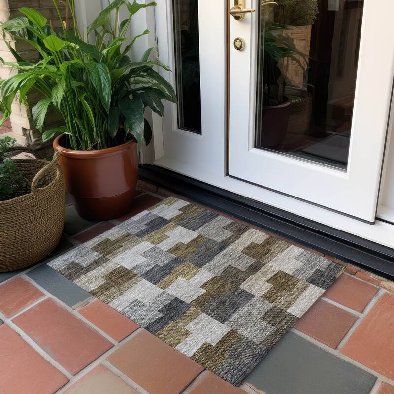 Machine Washable Indoor/ Outdoor Chantille Modern Blocks Rug