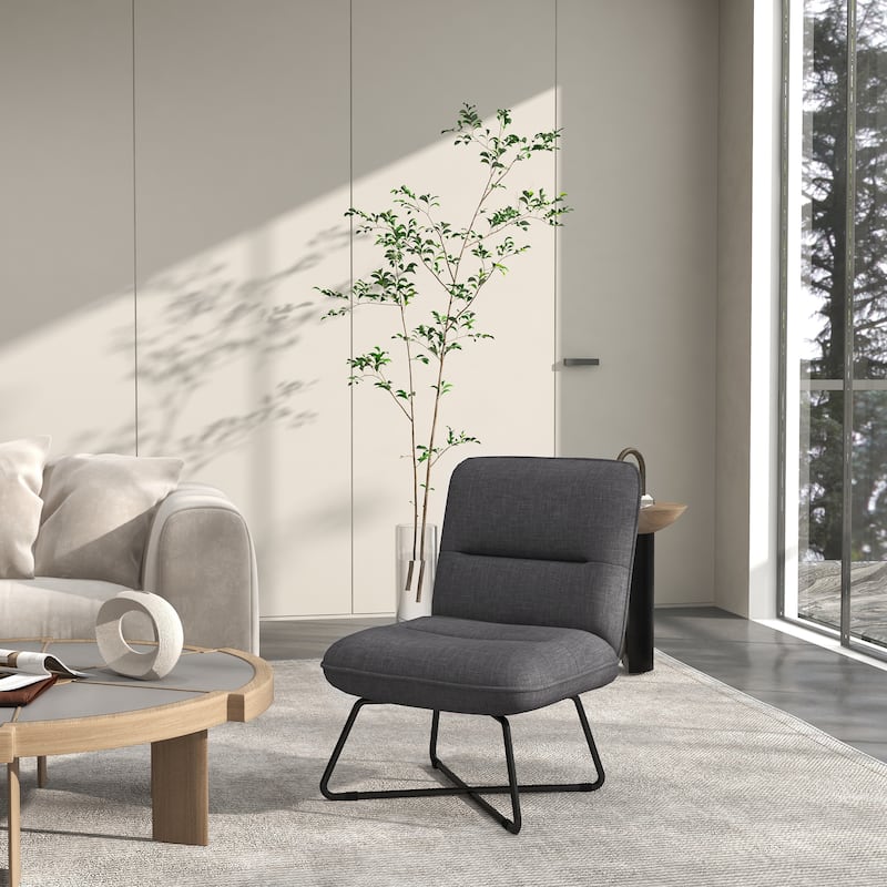 Upholstered Armless Accent Chair with Crossed Steel Legs