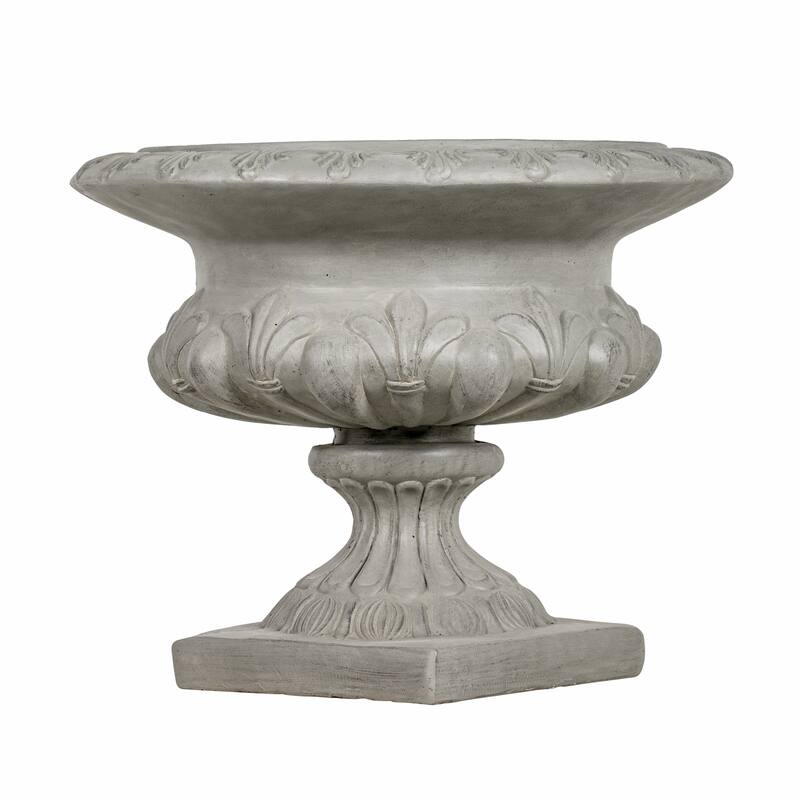 Christopher Knight Home - 18.5"H Classical Floral-Carved MGO Pedestal Urn Planter for Garden & Front Porch