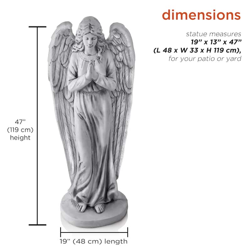 Alpine Corporation 47" Tall Indoor/Outdoor Praying Angel Statue Yard Art Decoration, Light Gray