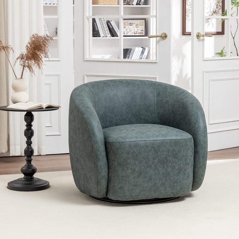 SEYNAR Modern Glam PU Leather 360 Degree Swivel Accent Armchair - Navy