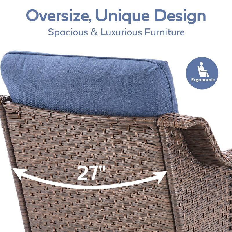 3 Pieces Swivel Chairs Ottomans with Glass Side Table