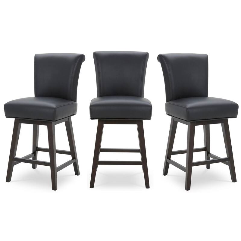 Spruce & Spring Noah Upholstered 26-inch Counter Height Swivel Barstool Set - Set of 3 - Black - Counter Height