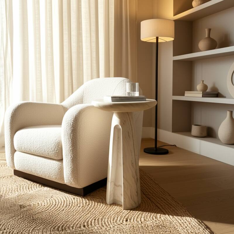 Marble Stone Accent Table Valencia Design for Home Decor - 22" Ivory - 10" x 10" x 21.75" - Marble - 10" x 10" x 21.75" - Ivory