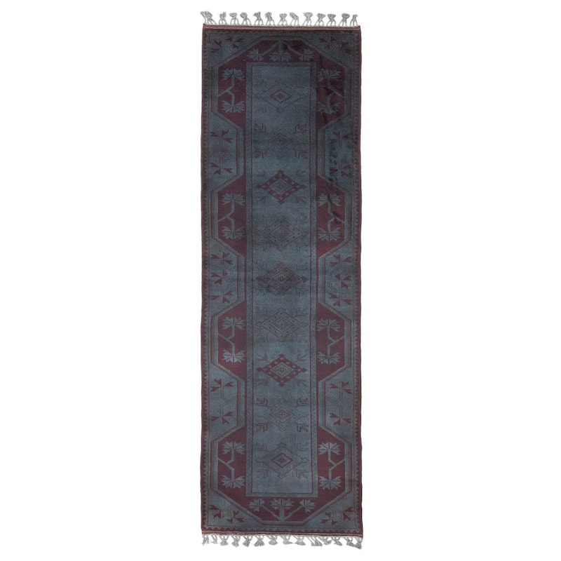 ECARPETGALLERY Hand-knotted Color Transition Denim Blue Wool Rug - 2'7 x 8'2 - Dark Denim Blue - 2'7 x 8'2