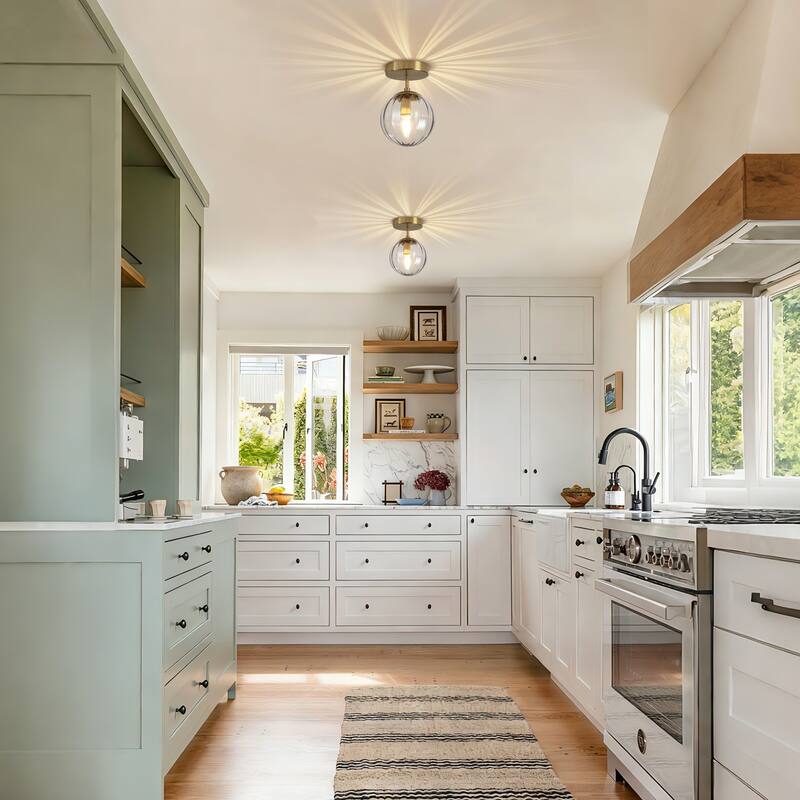 Modern Single Semi Flush Ceiling Light with Metal Base & Ribbed Gray Glass Globe Shade