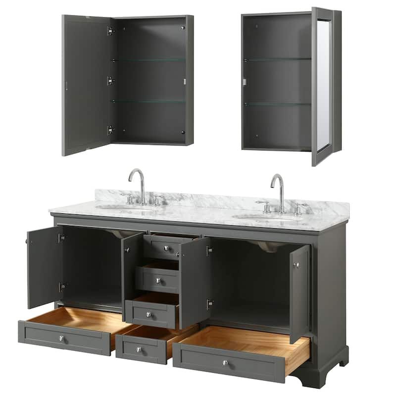 Deborah 72-inch Dark Gray Double Vanity, Oval Sinks, Med Cabs