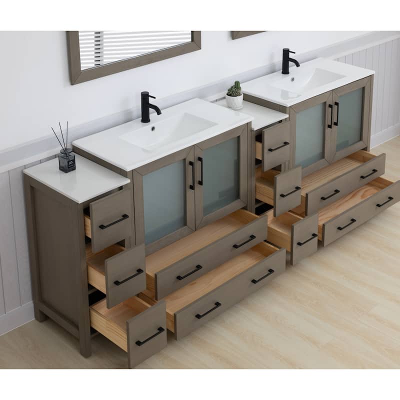 Vanity Art 96" Double Sink Bathroom Vanity Set 10 Dove-Tailed Drawers, 3 Cabinets, 2 Shelves Soft-Closing Doors with Free Mirror
