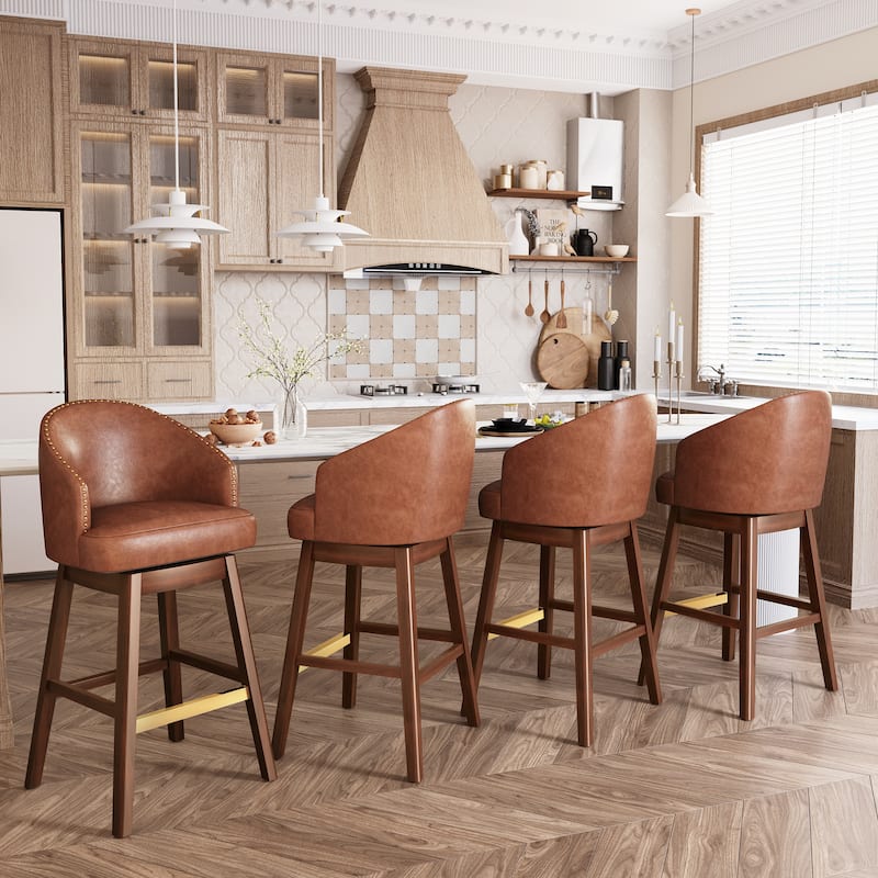 Pellebant 26.4''/31.9"H Height Solid Wood Swivel Indoor Bar Stools - 31.9''Brown - Set of 4