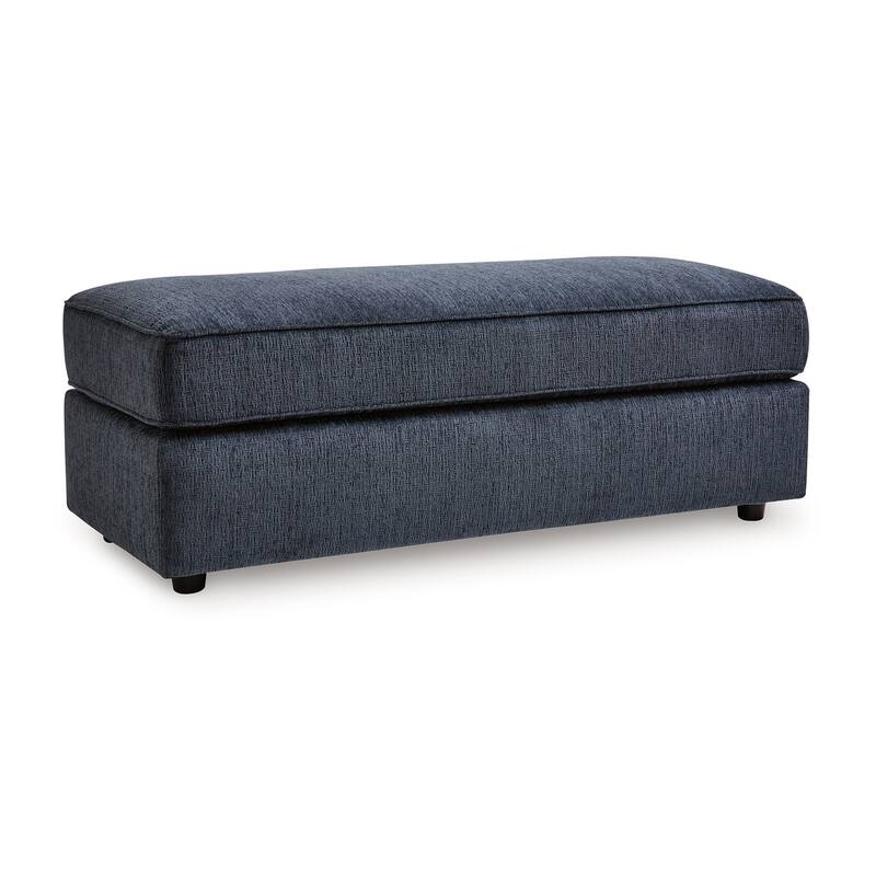 Alfie Oversized Ottoman Bench, Blue Polyester, 43 Inch Rectangular