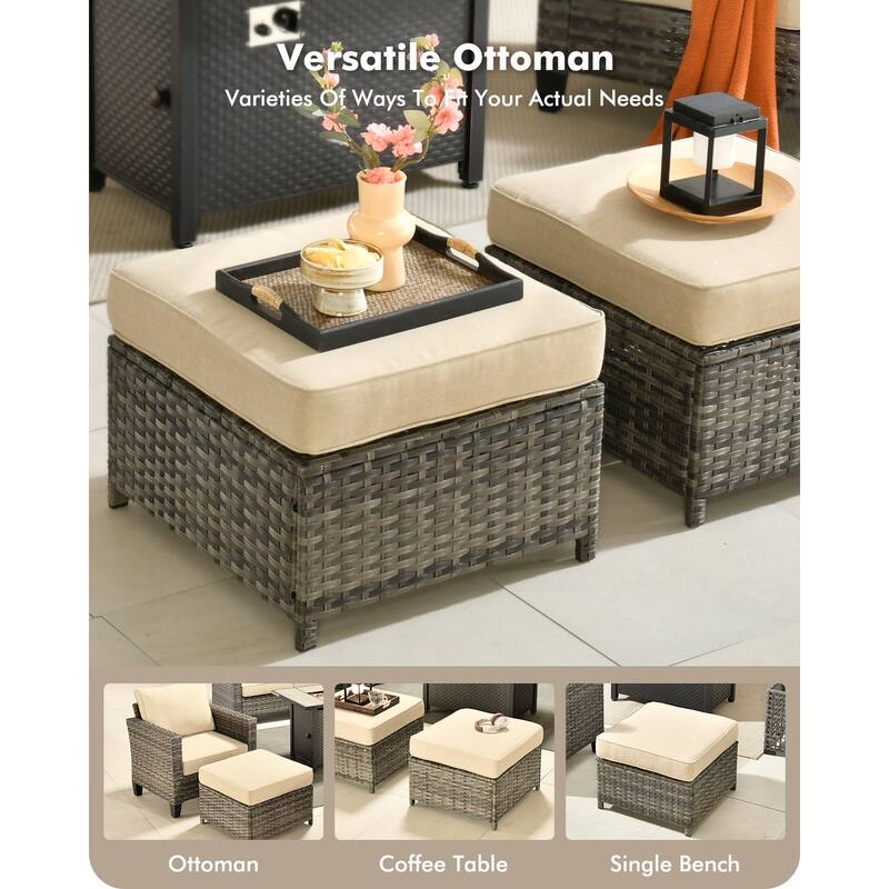 OVIOS 4 Pieces Patio Furniture Wicker Set with Solar-Powered Coffee Table