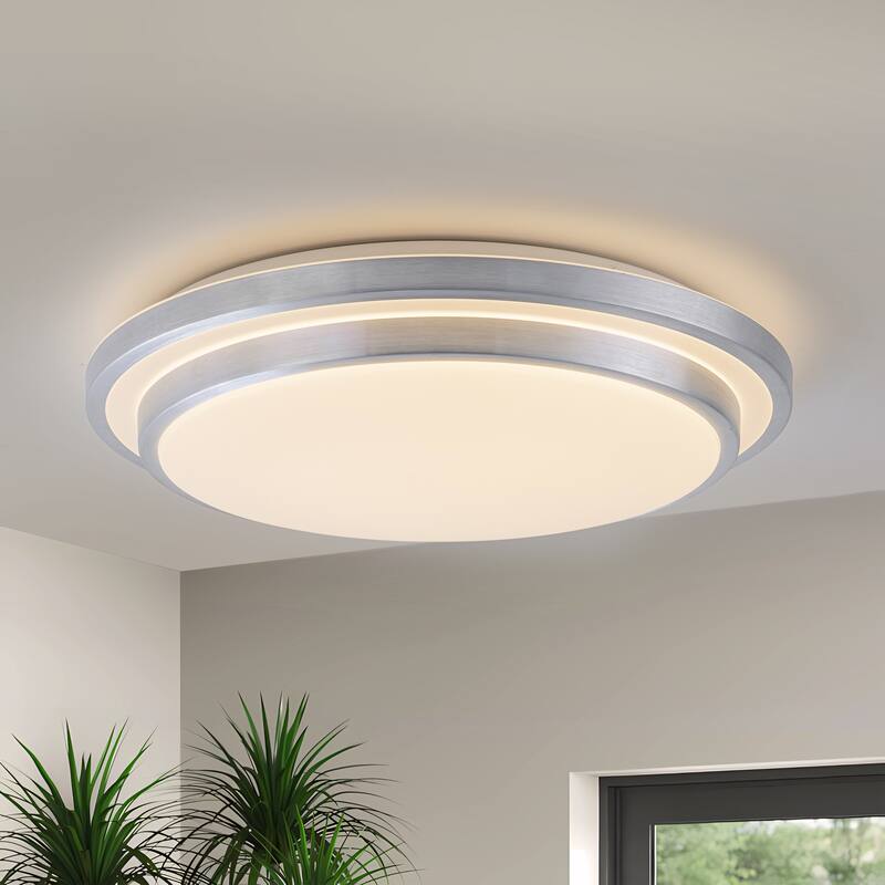 C Cattleya Brushed Nickel 3CCT LED Flush Mount Ceiling Light with Acrylic Shade - Brushed-Nickel - Brushed-Nickel