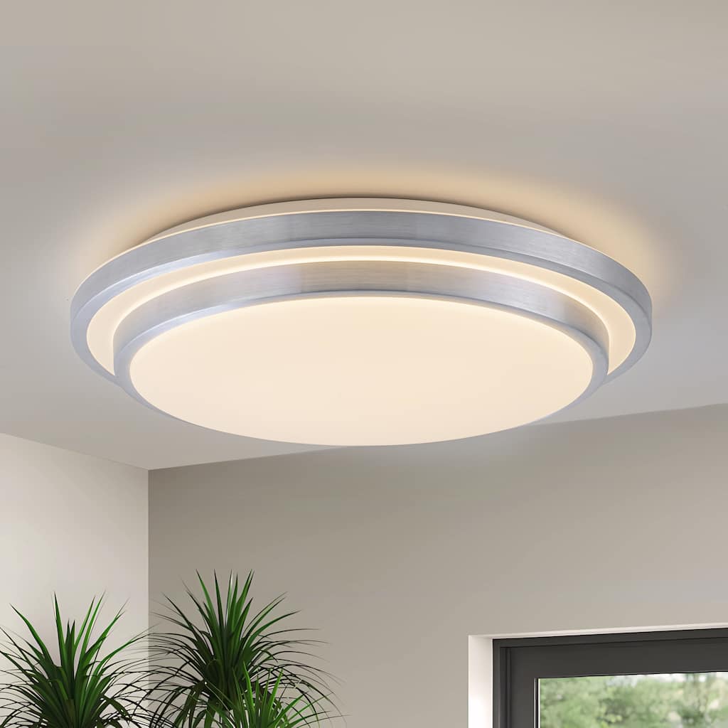 C Cattleya Brushed Nickel 3CCT LED Flush Mount Ceiling Light with Acrylic Shade