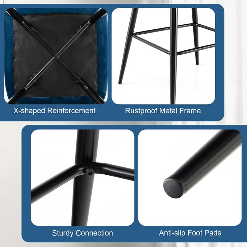 Costway Set of 2 Velvet Bar Stools Bar Height Kitchen Dining Chairs - See Details