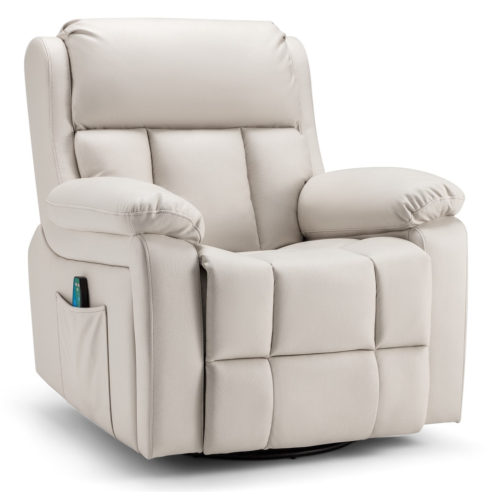 Heated 360° Swivel Massage Recliner Chair - Luxury PU Leather Reclining Sofa with Side Pocket for Living Room