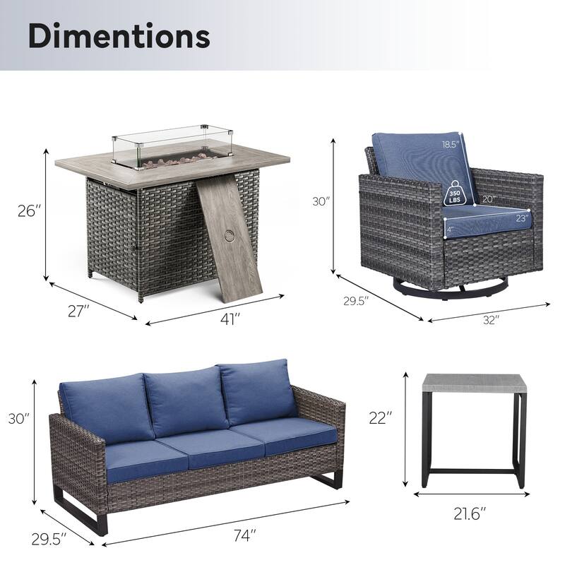 Outdoor Sofa Glider Chairs Table and Fire Pit Table