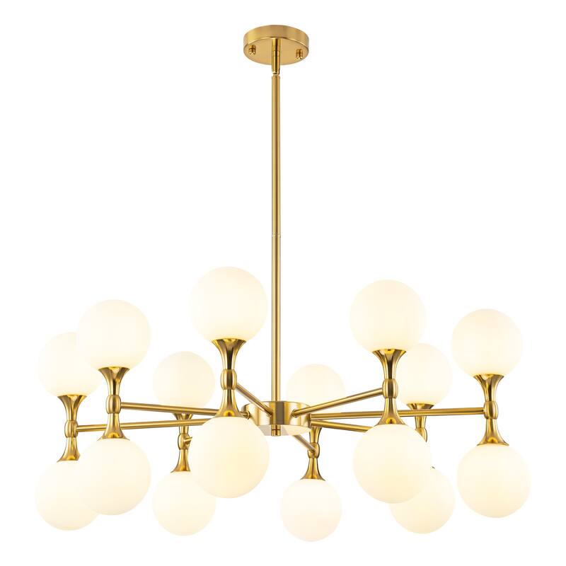 16-Light Modern Glam Linear Sputnik 2-Tiered Frosted Opal Glass Globe Bubble Chandelier for Living/Dining Room