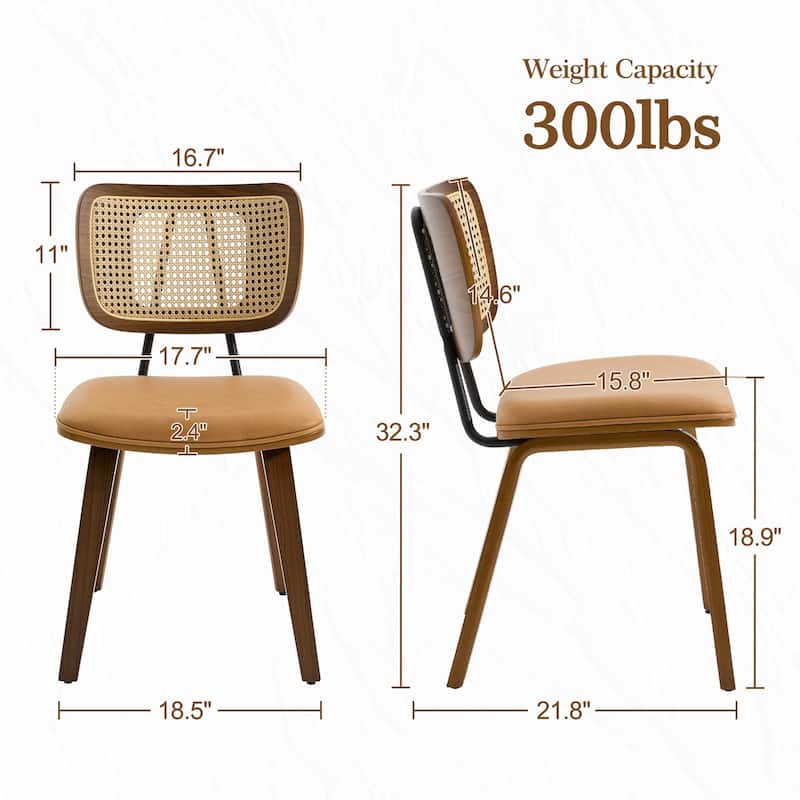 Faux Leather Upholstered Dining Chairs Set of 2/4 with Wood Legs - 32.3"H x 18.5"W x 21.8"D