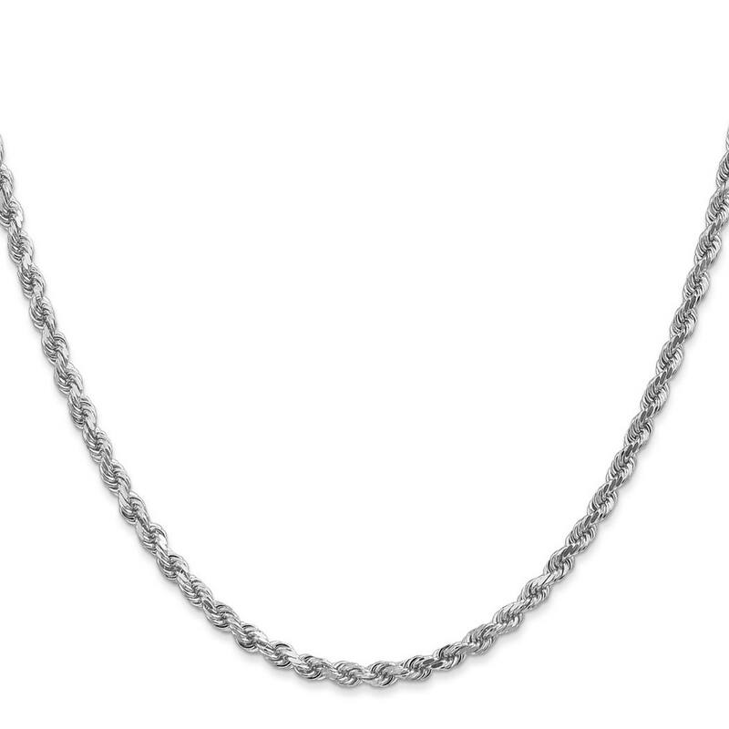 Curata 14k White Gold 3.1mm Diamond-Cut Rope Chain Anklet Bracelet - 9 Inch - Lobster Claw