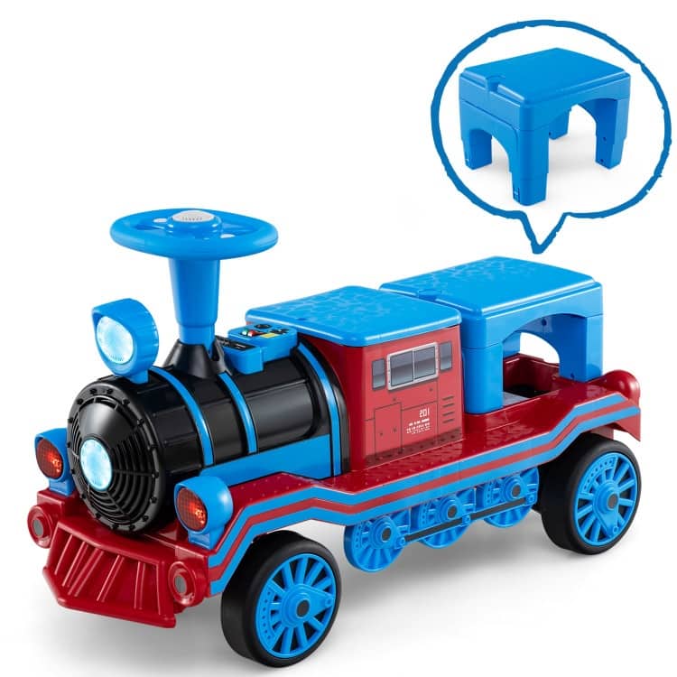 12V 2-Seater Ride on Toy with Train Whistle and Removable Chair-Blue - 38" x 16" x 22"