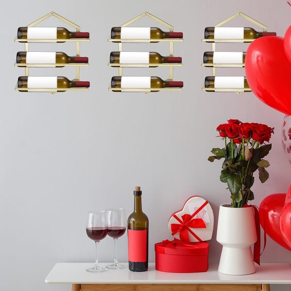 Wall Mounted Wine Rack - Hanging Wine Bottle Holder Holds 3 Bottles Golden - Gold