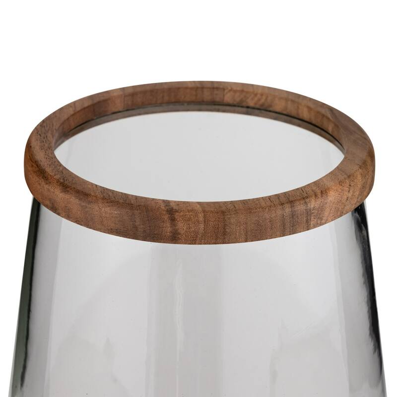 Tapered Glass Candle Lantern with Acacia Wood Base - 11.5"