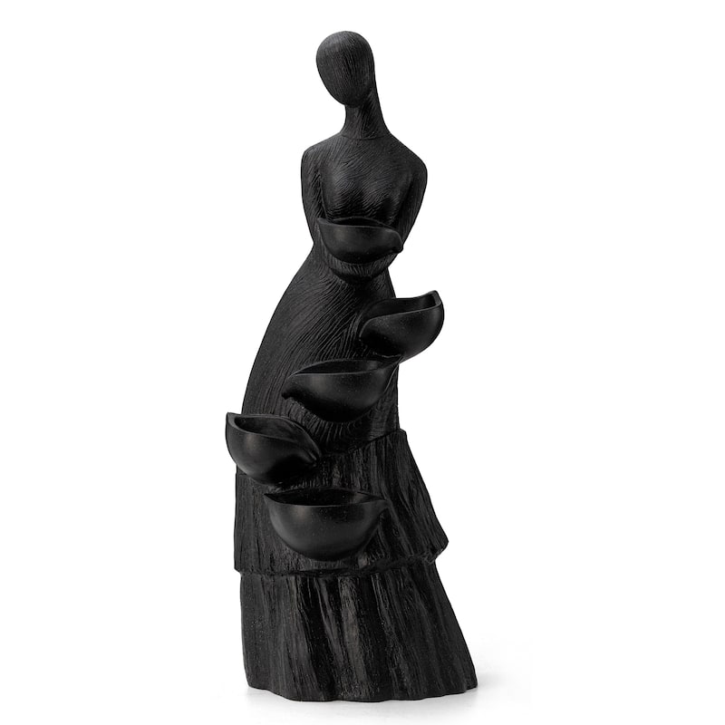 Glitzhome 39"H LED Polyresin 5-Tiered Woman Stone Sculpture Water Fountain Outdoor