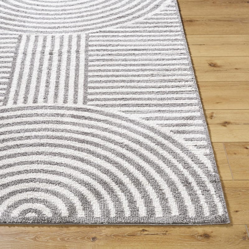 Livabliss Scandinavian Fossay Shag Stripe Washable Area Rug - 2'7" x 7'3" - Light Beige/ Charcoal