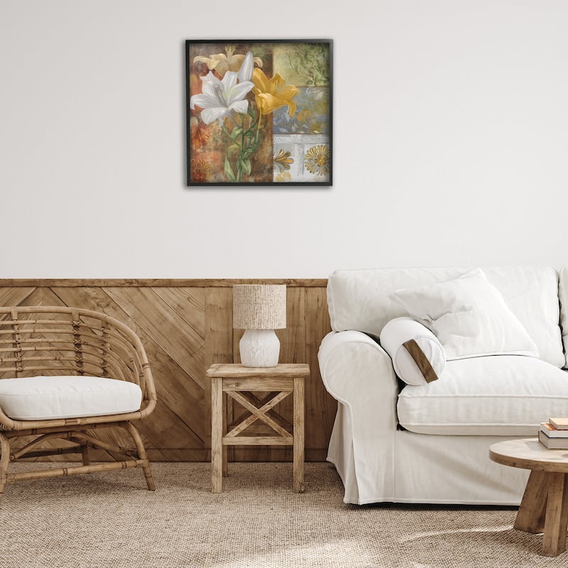 Stupell Blooming Lilies on Tile Pattern Framed Giclee Art Design By Sasha