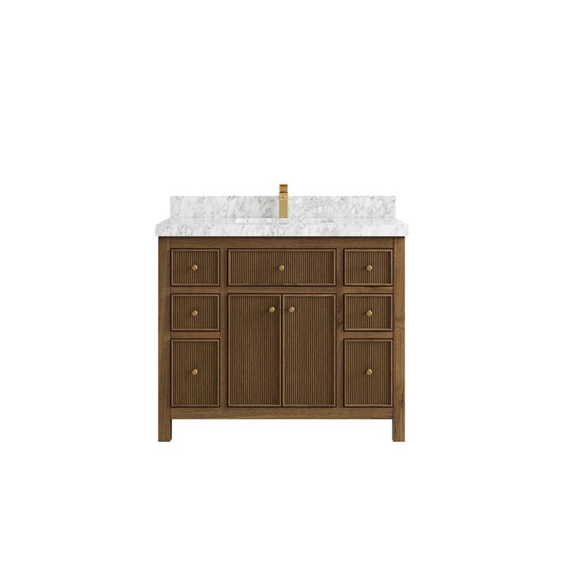 Willow Collections 42 in. W x 22 in. D Sonoma Teak Single Sink Bathroom Vanity with Countertop - 2" Carrara Marble - Dark Natural