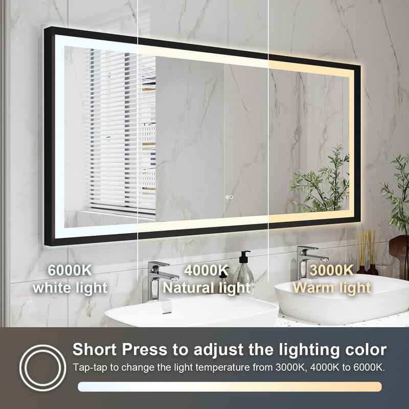 Wall Mounted Back Light Bathroom Framed LED Mirror Anti- Fog With Dimmable Light Touch Sensor And Memory Function
