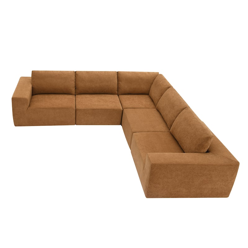 147" Modular Sofa, No Assembly, Free Combo, L Shaped, Brown Fabric, for Living & Bedroom