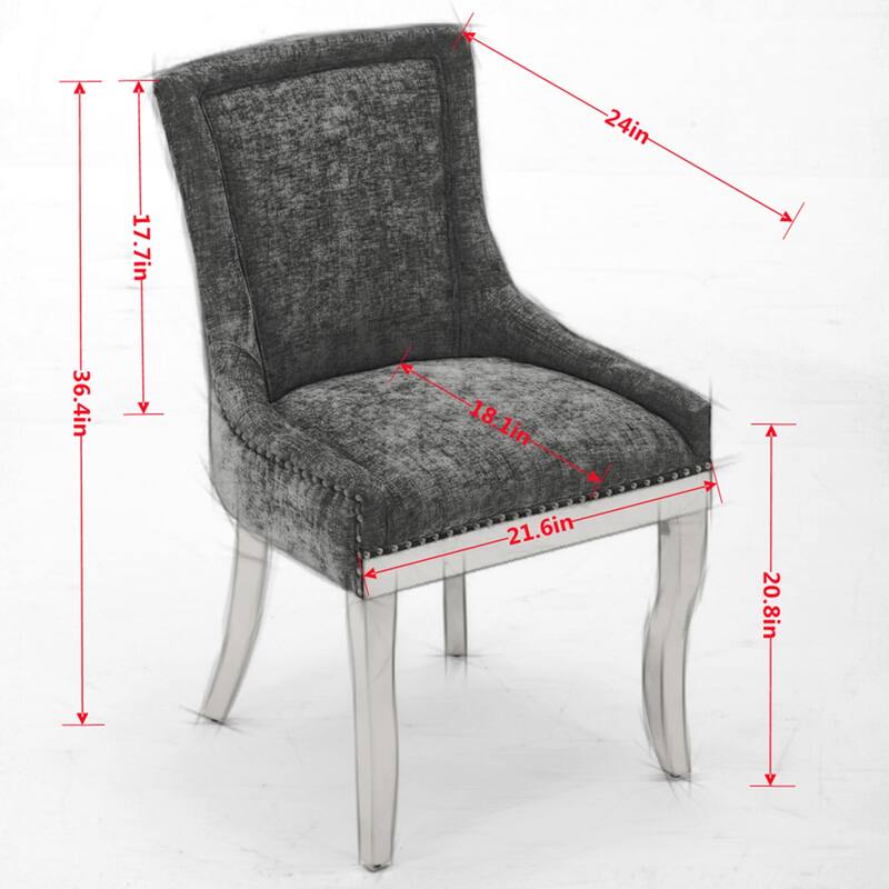 Chenille Dining Chairs, Modern Style with Curved Gold - Plated Legs & Rivet Trim, Upholstered Comfort for Dining/Lounge