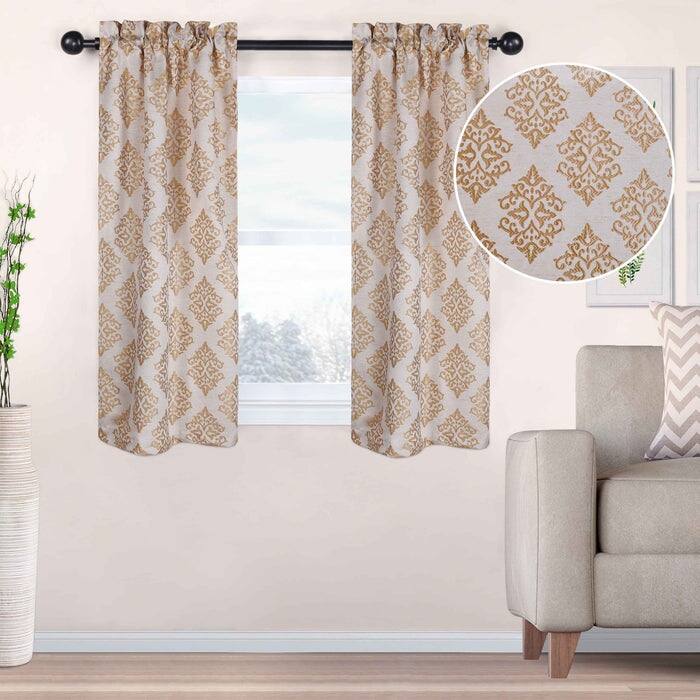 Superior Venetian Damask Jacquard Embroidered Washable Curtains, Set of 2 - 42" x 63" - Gold