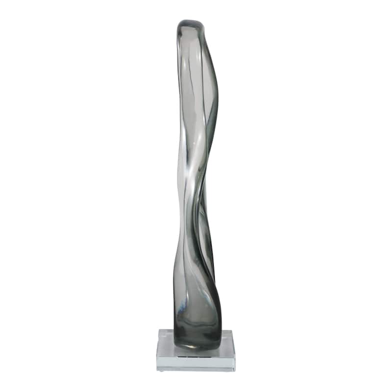 Resin Sculpture Statement with Crystal Base Modern Accent - 16" Gray - 8.25" x 4" x 16"