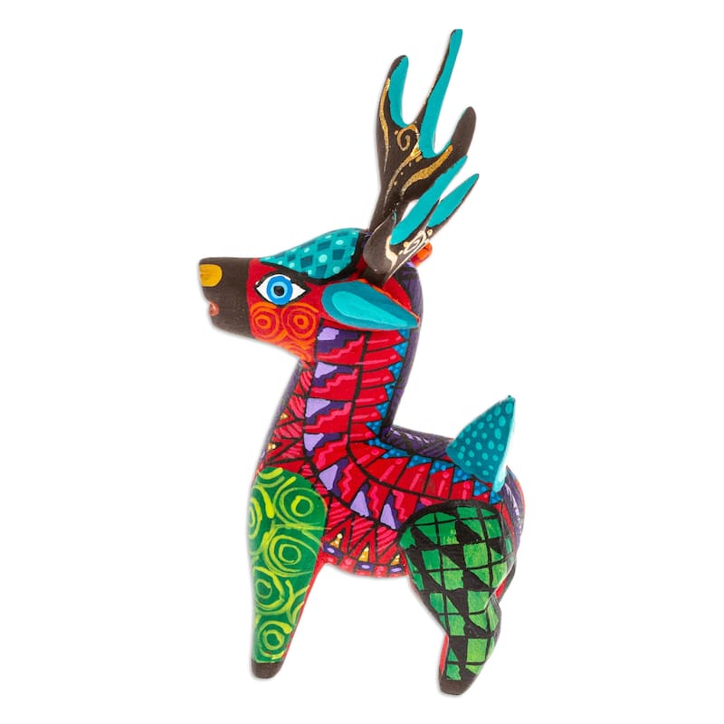 Novica Handmade Charming Crimson Deer Wood Alebrije Figurine