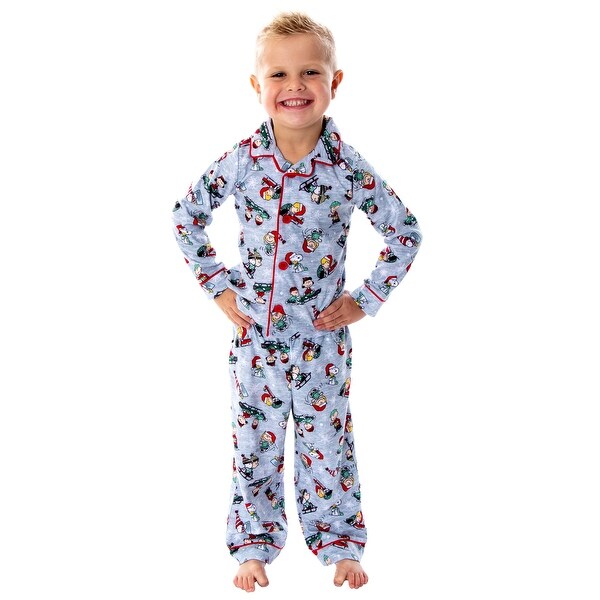Peanuts Toddler Boys' Snoopy And Charlie Brown Holiday Woven Button-Up Coat And Pants 2 Piece Pajama Set. Opens flyout.