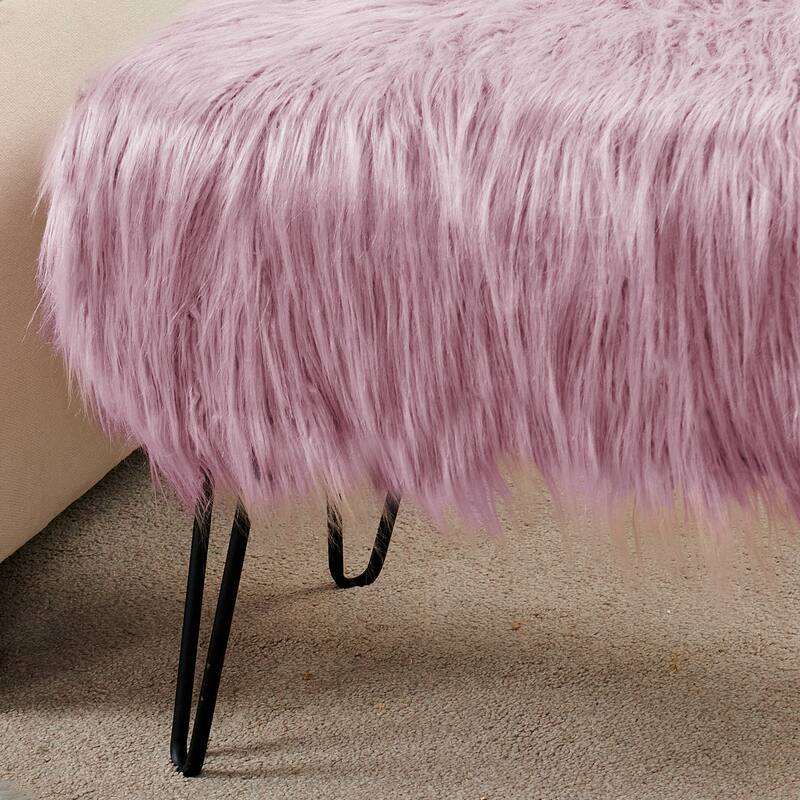 Mongolian Fauxfur Ottoman