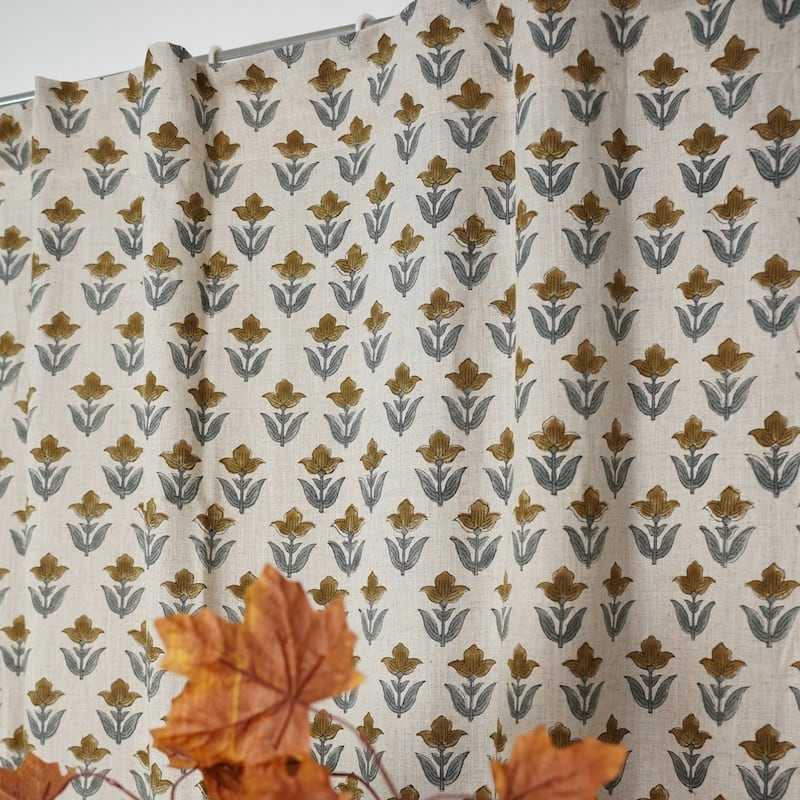 Fabdivine Handmade Floral Block Print Window or Door Room Décor Viscose Linen Curtain