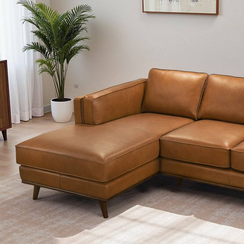 GDFStudio - Chase Genuine Leather 3-Seater 90.9" Left-Facing Sectional Sofa