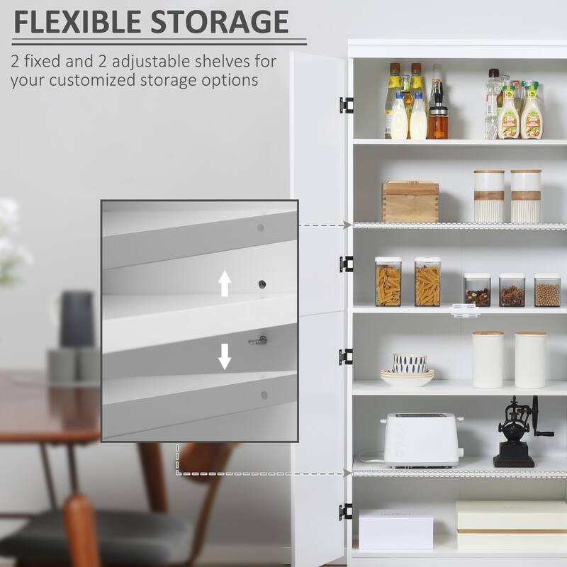 70" Kitchen Pantry, Tall Freestanding Storage Cabinet, 6-tier Shelving with 2 Adjustable Shelves and 4 Doors Gray
