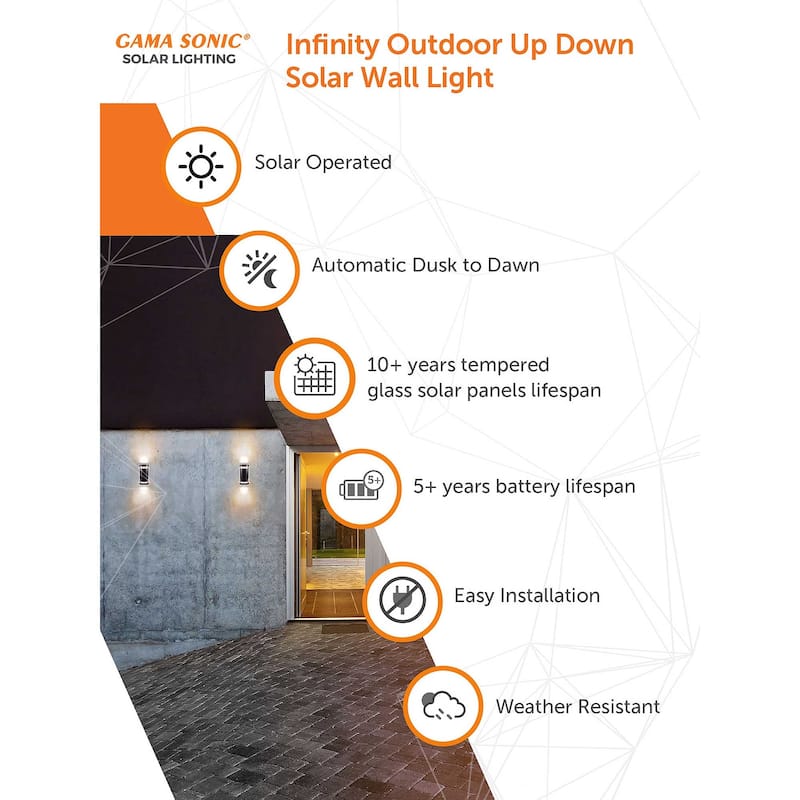 Infinity Black Modern Solar Up and Down LED Wall Sconce Lantern with 2 Colors
