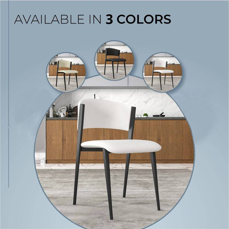 2-Piece Leather Dining Chair Curved Open-Back Side Chair with Waterfall Seat Design
