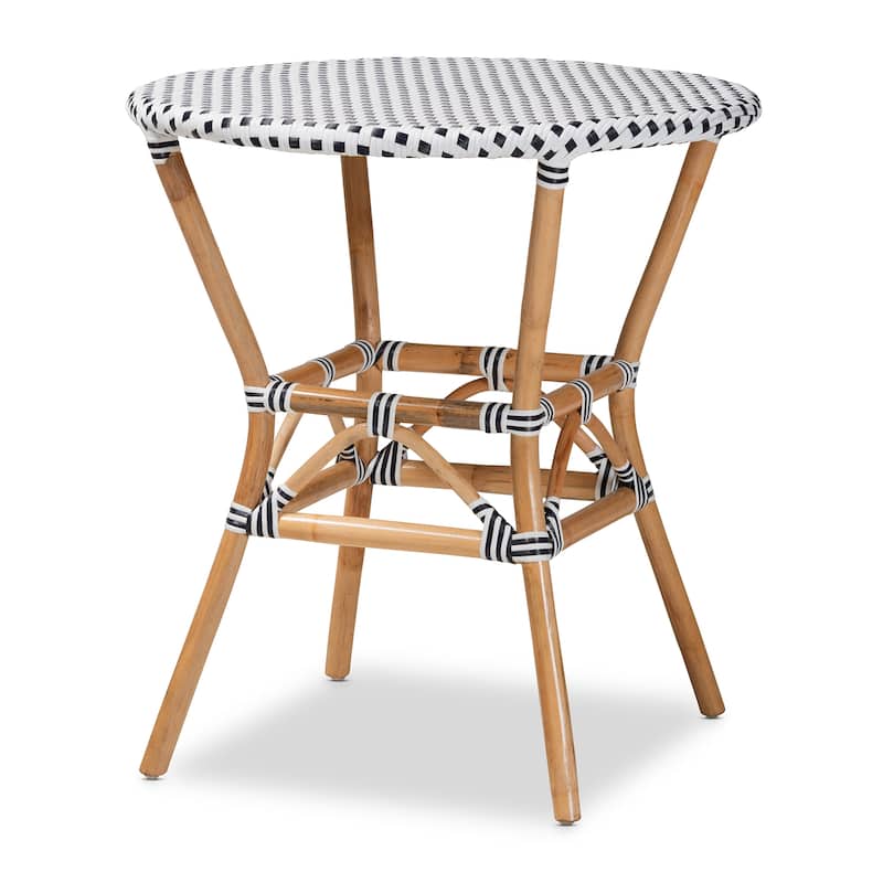 Tavor Classic French Black &White Weaving/ Natural Rattan Indoor and Outdoor Dining Table - Black, White, Brown