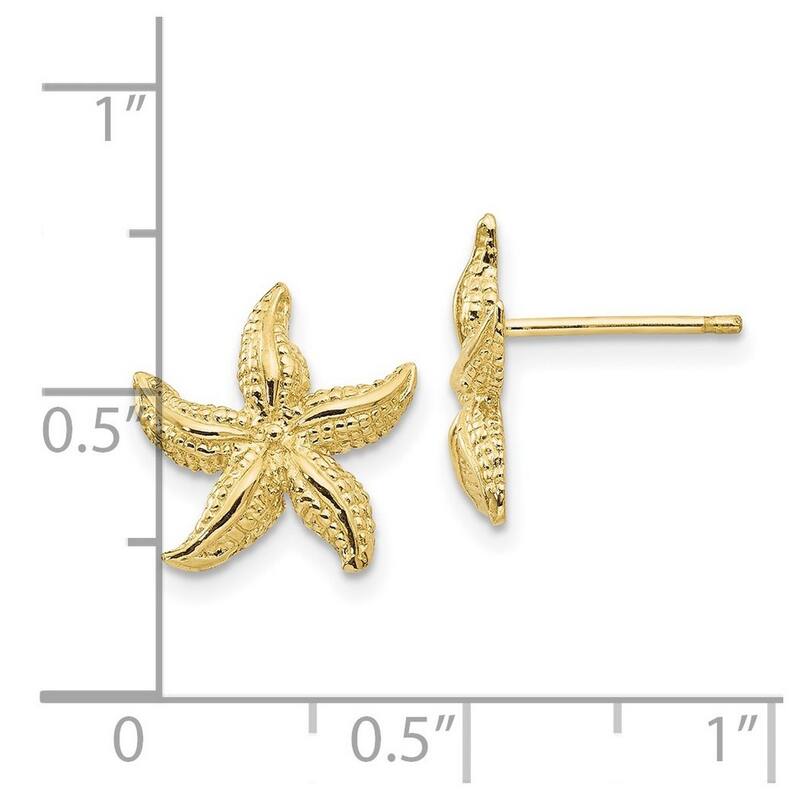 Curata 10k Yellow Gold 12.11x11.87mm Sea Shell Starfish Post Earrings