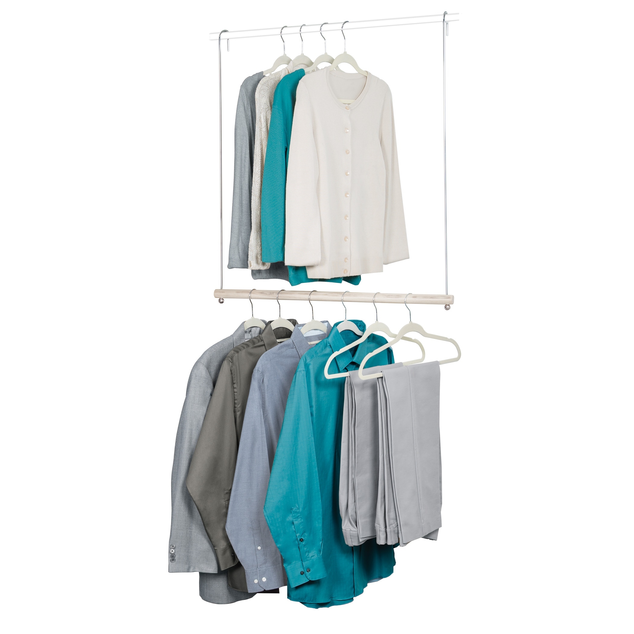 Hanging Closet Doubler Chrome Frame With White Wood Rod On Sale Overstock 31263646